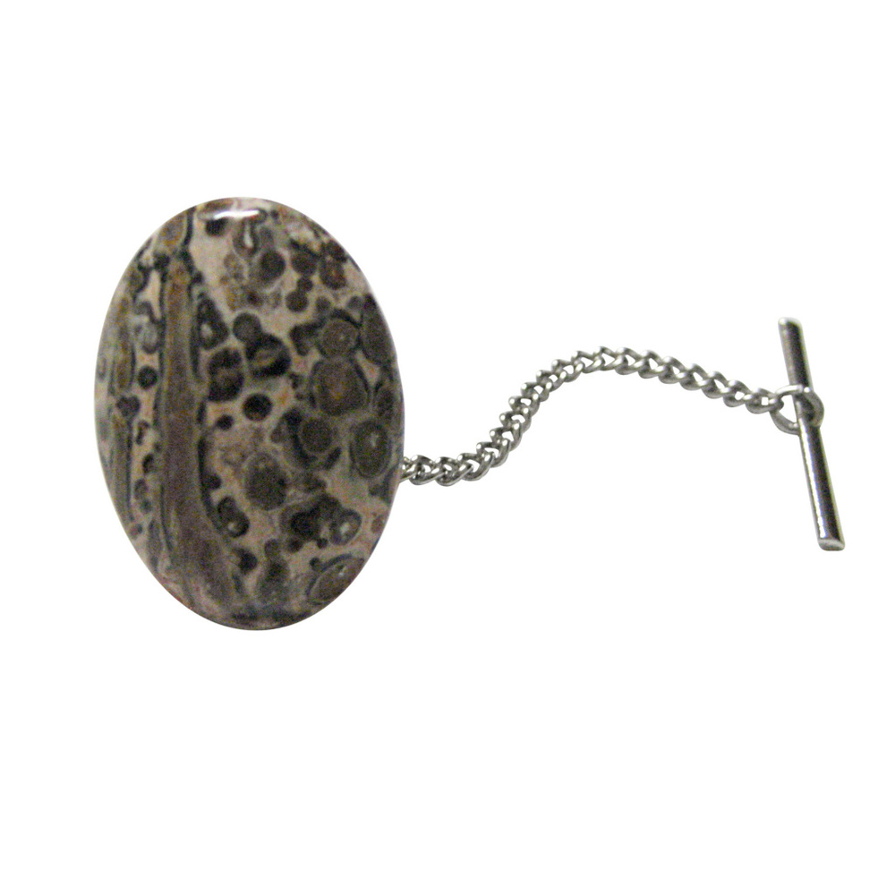 Oval Leopard Skin Jasper Pendant Tie Tack